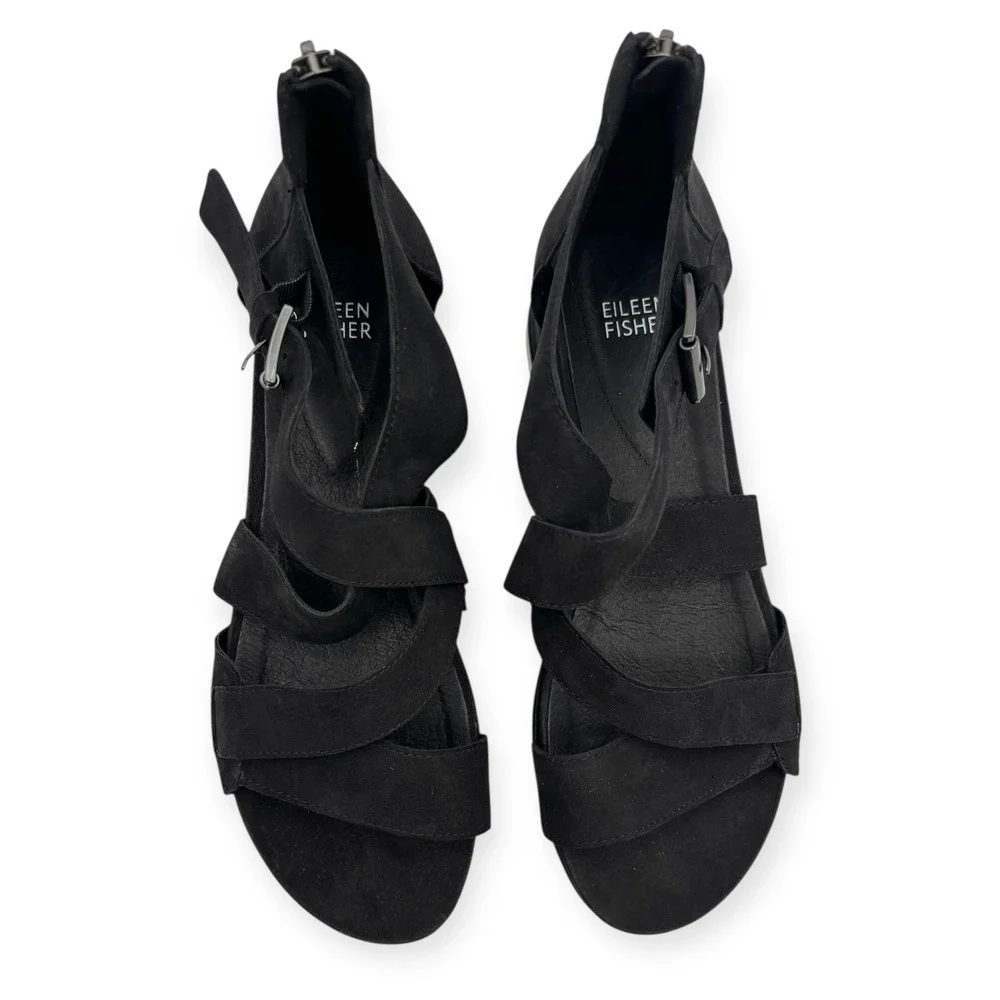 Eileen Fisher Women's‎ Black Boost Platform Wedge Sandals - Size 9.5